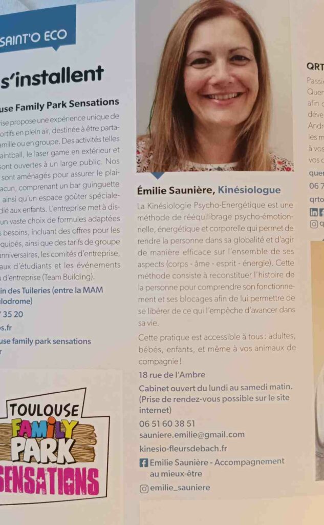 Emilie Saunière Kinésiologue, retrouvez-moi dans la revue de Saint Orens de Gameville